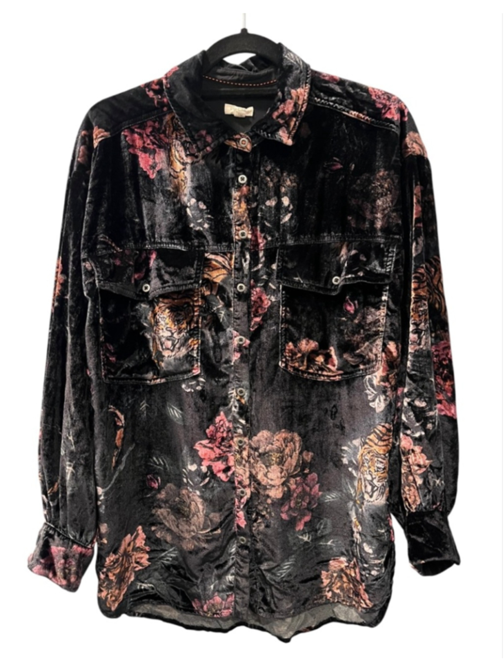 Anthropologie Pilcro Velvet Tiger Floral Oversized Button Down Shirt Size Medium
